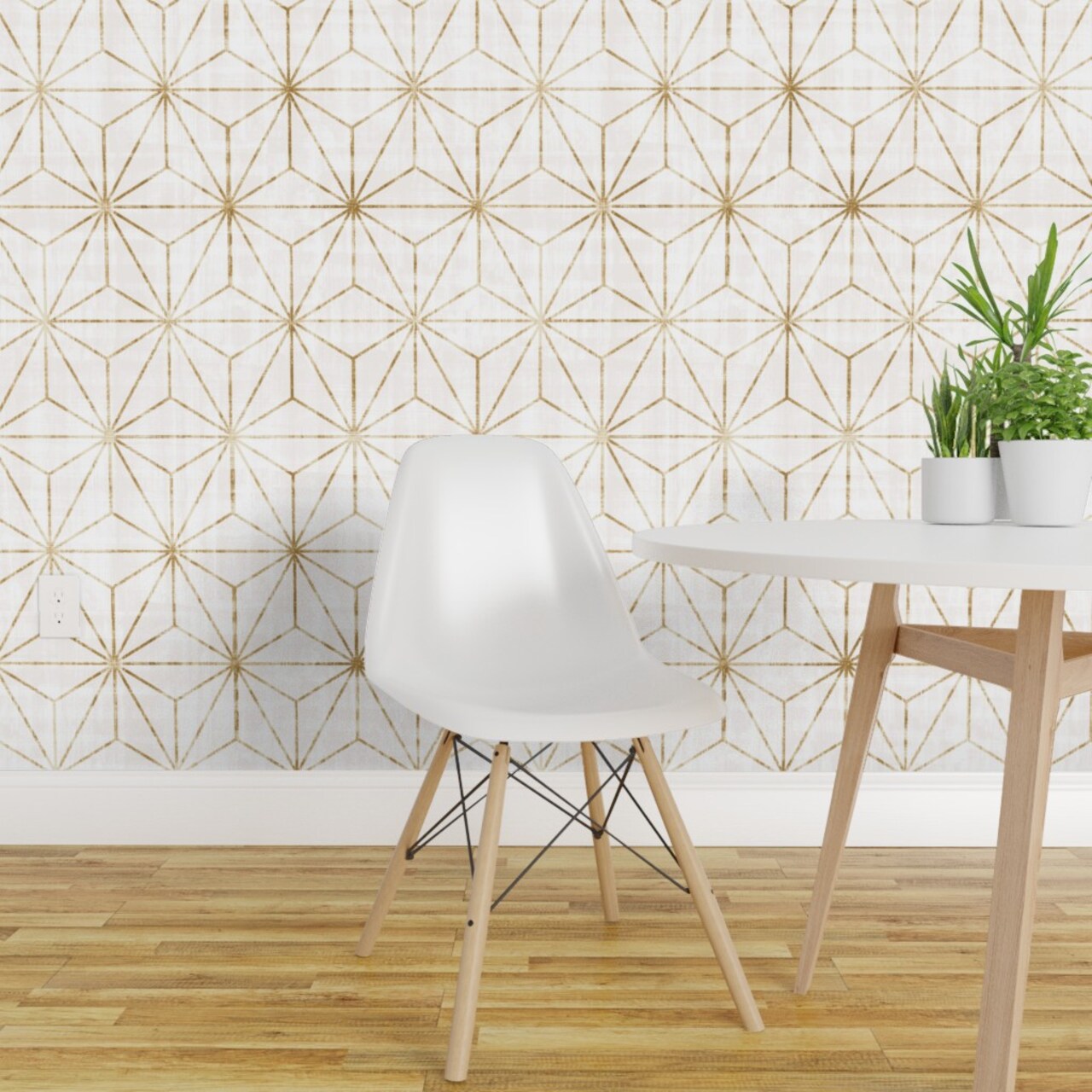 Pre-Pasted Wallpaper 2FT Wide Geometric Stars Faux Gold Look Shibori Triangles Boho Abstract Distressed Custom Pre-pasted Wallpaper by Spoonflower